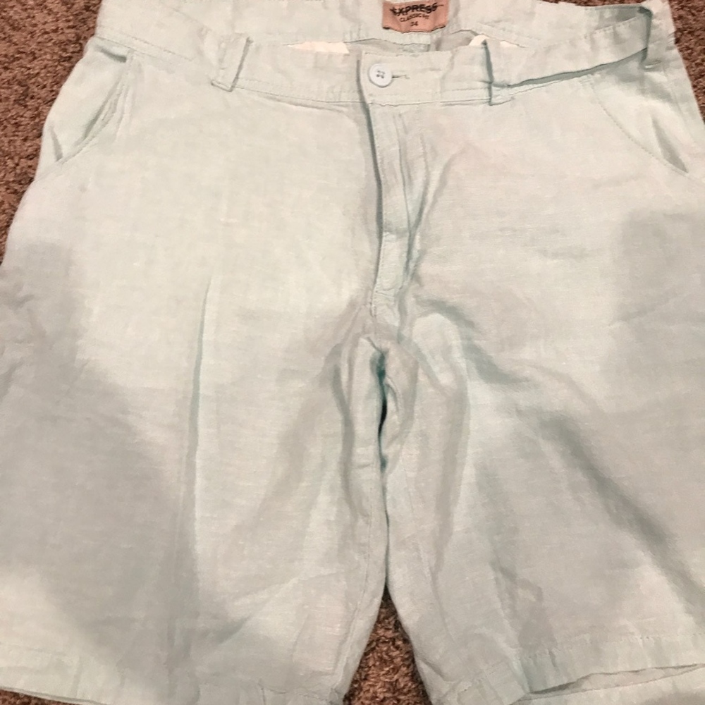 Express Light Green Flat Front Shorts 34